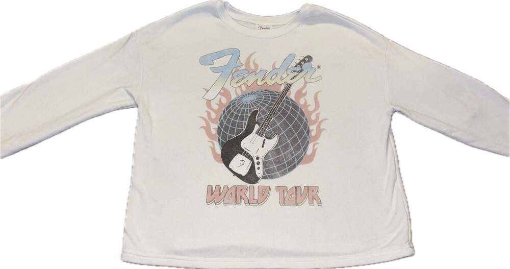 Girls’ Fender World Tour Graphic Sweatshirt, Off-White, XXL (18)